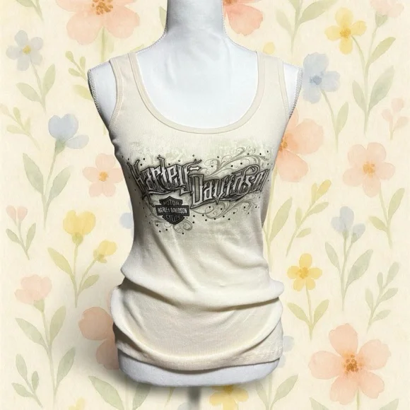 Harley Davidson White Ribbed Tank Top Studded Myrtle Beach NWT Women M 2010 Y2K - Picture 1 of 7